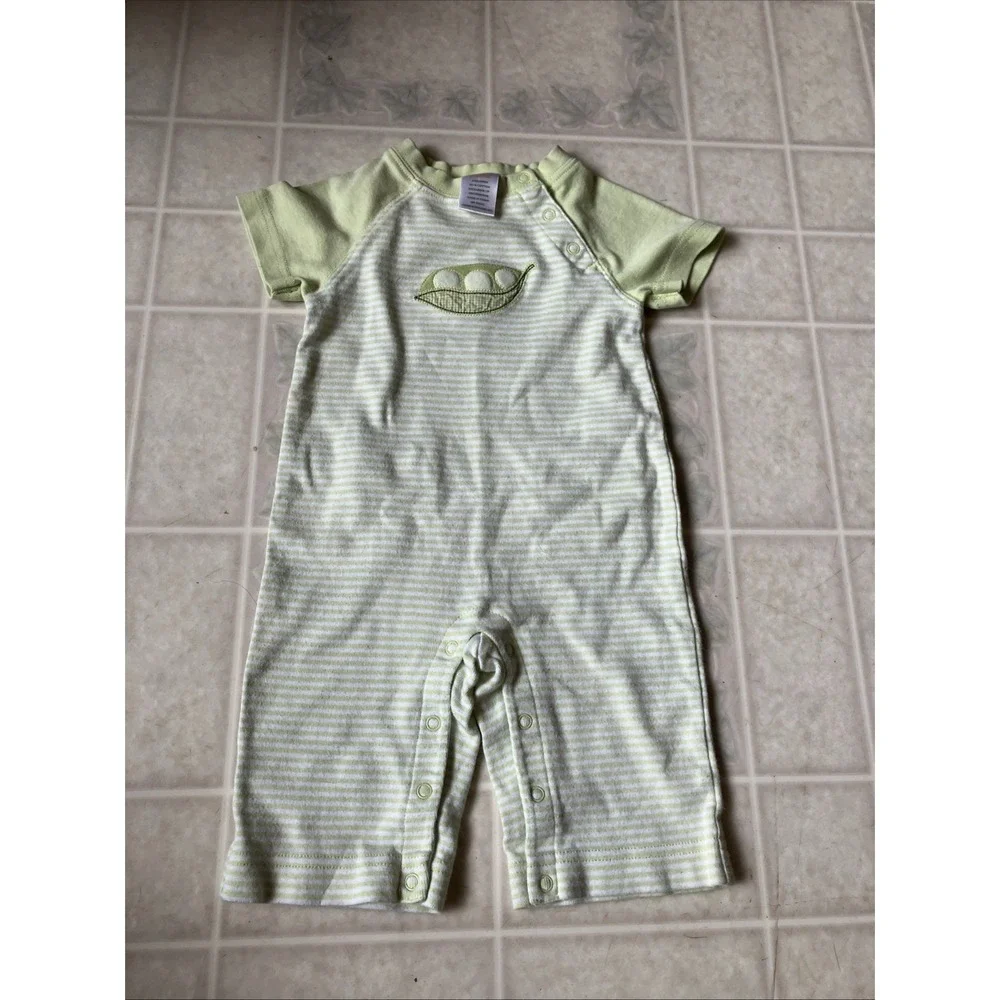 Gymboree Vintage Sweet Pea Green Striped‎ Short Sleeve Romper, 0-3 mo. 240268084